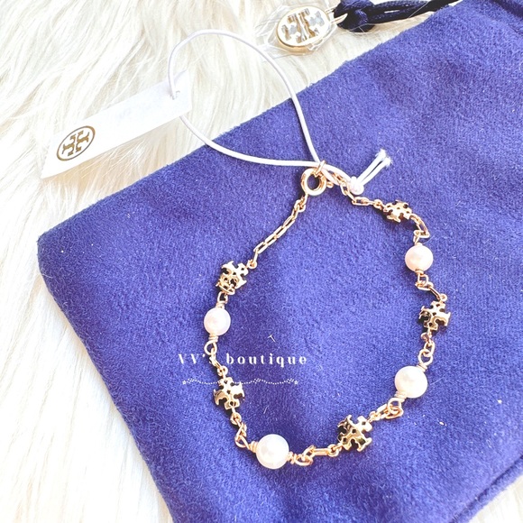 NWT Tory Burch Kira Pearl Chain Bracelet 18k Gold Ivory 74071 - Picture 4 of 4